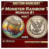 1887-p Morgan Dollar Monster Rainbow Toned $1 ms63