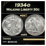 1934-d Walking Liberty Half Dollar 50c Grades ms63