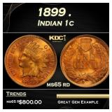 1899 Indian Cent . 1c Grades ms65 rd