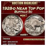 1928-d Buffalo Nickel Near Top Pop 5c ms66+ SEGS