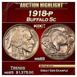 1918-p Buffalo Nickel 5c ms65 SEGS