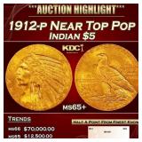 1912-p Gold Indian Half Eagle Near Top Pop $5 ms65