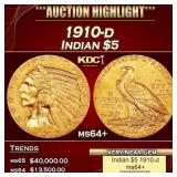 1910-d Gold Indian Half Eagle $5 ms64+ USCG