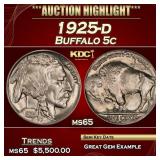 1925-d Buffalo Nickel 5c ms65 SEGS
