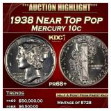 1938 Proof Mercury Dime Near Top Pop 10c pr68+ SEG