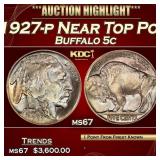1927-p Buffalo Nickel Near Top Pop 5c ms67 SEGS