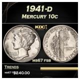 1941-d Mercury Dime 10c ms67 fsb SEGS
