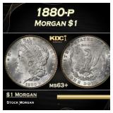 1880-p Morgan Dollar $1 Grades ms63+