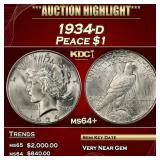1934-d Peace Dollar $1 ms64+ SEGS