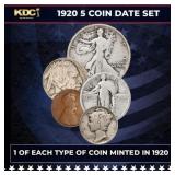 1920 5 Coin Date Set, 1 Of Each Type Of Coin Minte