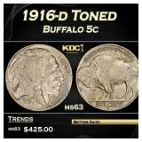 1916-d Buffalo Nickel Toned 5c Grades ms63