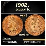 1902 Indian Cent . 1c Grades ms65 rb