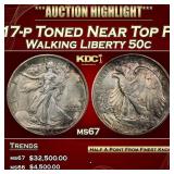 1917-p Walking Liberty Half Dollar Toned Near Top