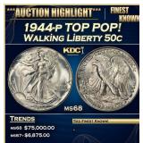 1944-p Walking Liberty Half Dollar TOP POP! 50c ms