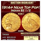 1914-p Gold Indian Quarter Eagle Near Top Pop! $2