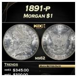1891-p Morgan Dollar $1 Grades ms62