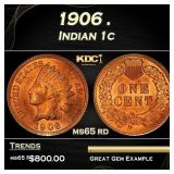 1906 Indian Cent . 1c Grades ms65 rd