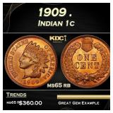 1909 Indian Cent . 1c Grades ms65 rb