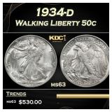 1934-d Walking Liberty Half Dollar 50c Grades ms63