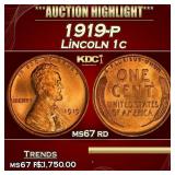 1919-p Lincoln Cent 1c ms67 rd SEGS