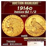 1914-d Gold Indian Quarter Eagle $2 1/2 ms65 SEGS