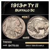 1913-p Ty II Buffalo Nickel 5c Grades ms65