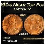 1930-s Lincoln Cent Near Top Pop! 1c Grades ms66 r