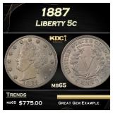 1887 Liberty Nickel 5c Grades ms65