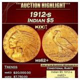 1912-s Gold Indian Half Eagle $5 ms62+ USCG