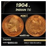 1904 Indian Cent . 1c Grades ms65 rd