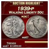 1939-p Walking Liberty Half Dollar 50c ms67 SEGS