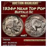1934-p Buffalo Nickel Near Top Pop 5c ms67 SEGS