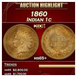 1860 Indian Cent 1c ms65+ SEGS