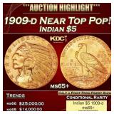 1909-d Gold Indian Half Eagle Near Top Pop! $5 ms6