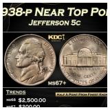1938-p Jefferson Nickel Near Top Pop 5c ms67+ SEGS