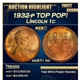 1932-p Lincoln Cent TOP POP! 1c ms67+ rd SEGS