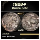 1928-p Buffalo Nickel 5c Grades ms66