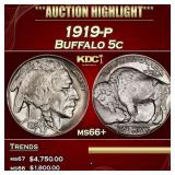 1919-p Buffalo Nickel 5c ms66+ SEGS