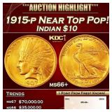 1915-p Gold Indian Eagle Near Top Pop! $10 ms66+ S