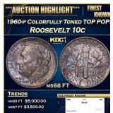 1960-p Roosevelt Dime Colorfully Toned TOP POP! 10