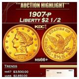 1907-p Gold Liberty Quarter Eagle $2 1/2 ms66+ SEG