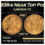 1938-s Lincoln Cent Near Top Pop 1c ms67 rd SEGS
