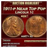 1911-p Lincoln Cent Near Top Pop 1c ms67+ rd SEGS