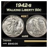 1942-s Walking Liberty Half Dollar 50c Grades ms66