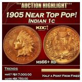 1905 Indian Cent Near Top Pop! 1c ms66+ rd SEGS