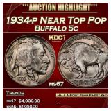 1934-p Buffalo Nickel Near Top Pop 5c ms67 SEGS