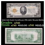1928 $20 Gold Certificate Grades xf