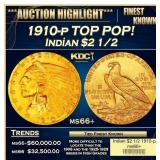 1910-p Gold Indian Quarter Eagle TOP POP! $2 1/2 m