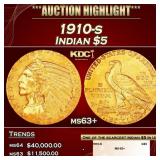 1910-s Gold Indian Half Eagle $5 ms63+ SEGS