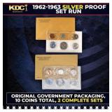 1962 & 1963 Silver Proof Sets 10 Coins In Original